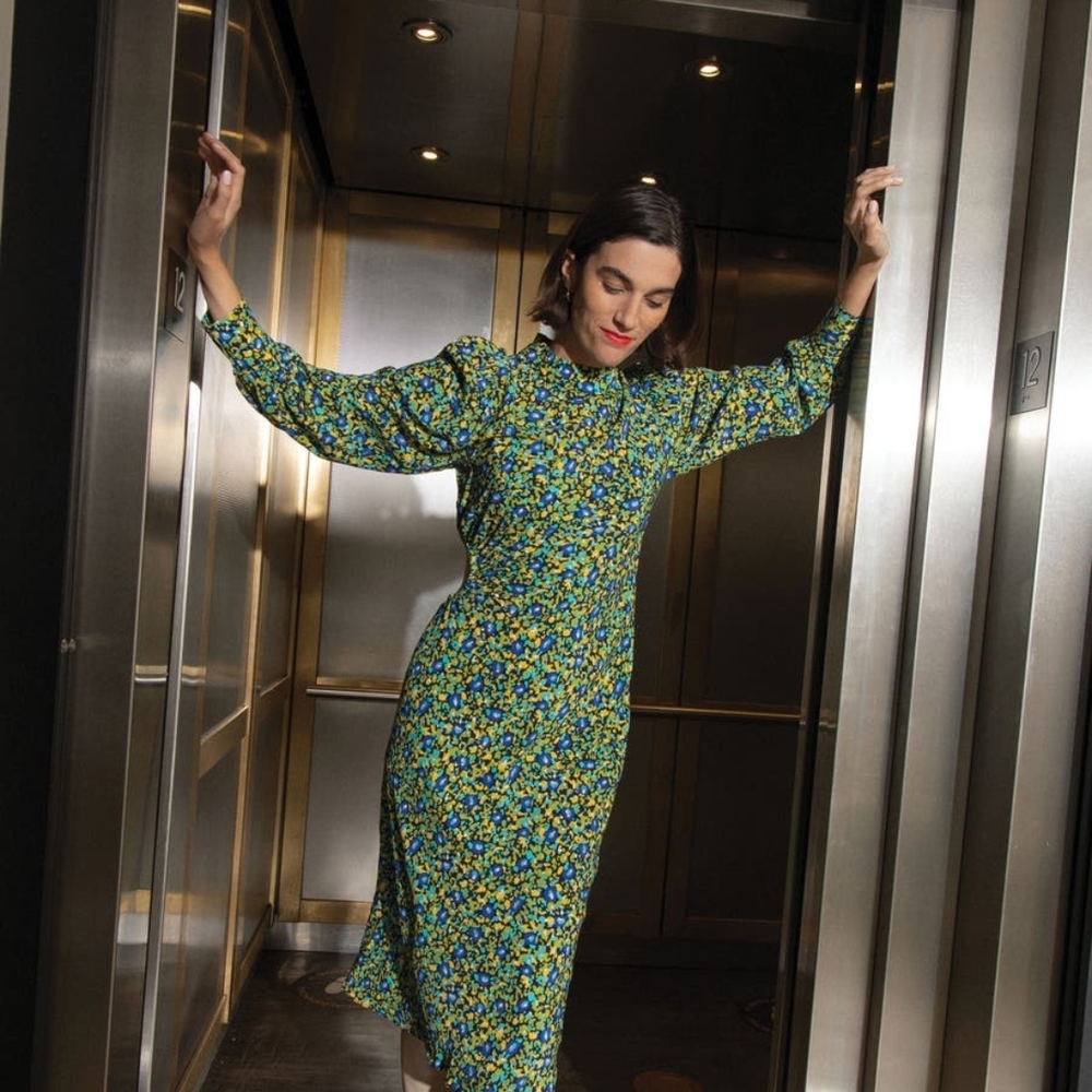 Rails Long Sleeve Floral Dress in Blue and Yellow